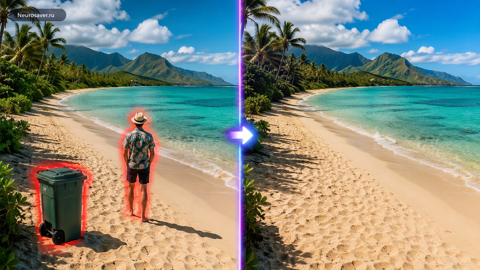 До и после: удаление лишнего объекта с фотографии одной фразой