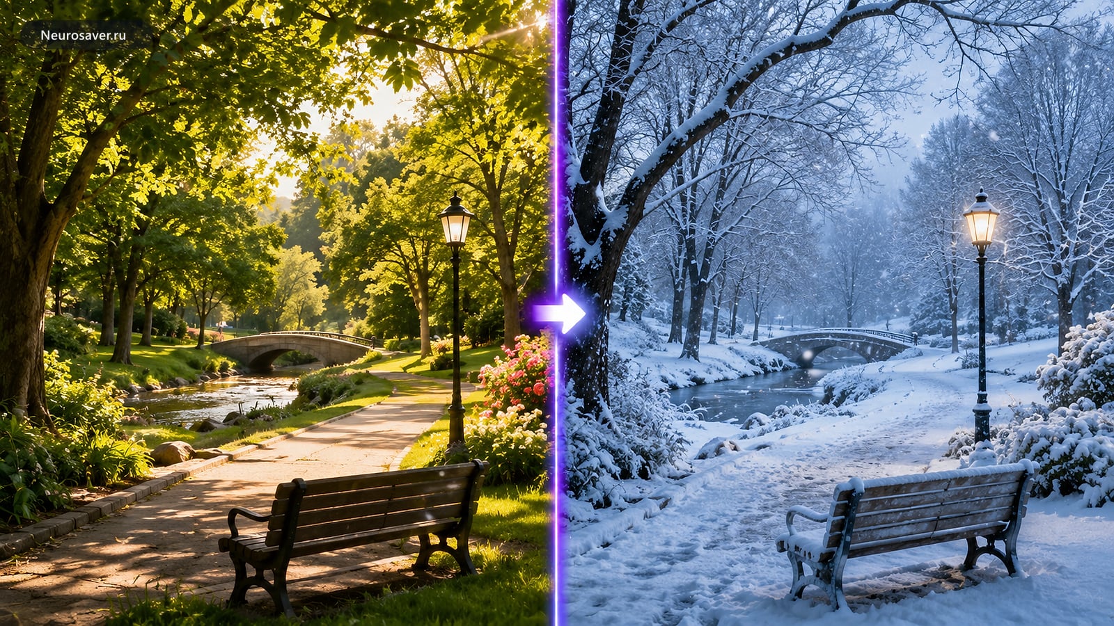 До и после: летний парк превращается в зимний одной фразой