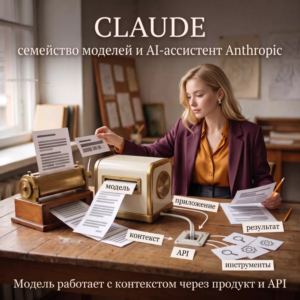 Исследовательница подаёт документы и вопрос в модель Claude, которая работает через приложение или API с контекстом и инструментами.