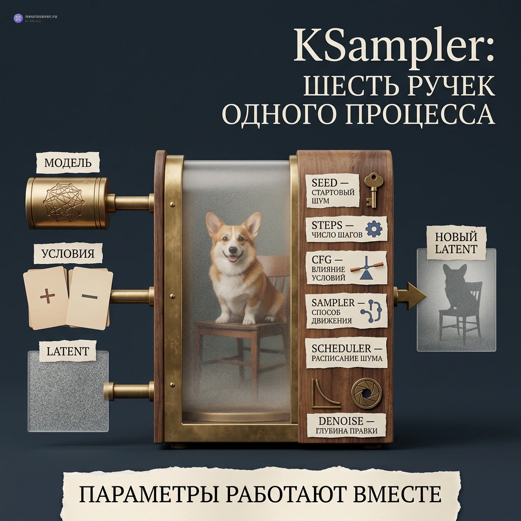 KSampler в ComfyUI: как связаны seed, steps, CFG, sampler и scheduler