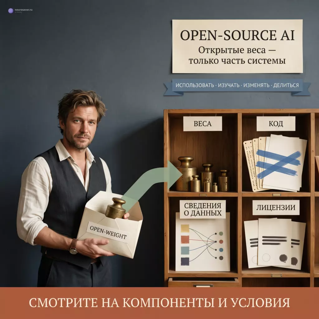 Куратор раскрывает AI-релиз как архив из весов, кода, сведений о данных и лицензий; пакет open-weight ведёт только к секции с весами.
