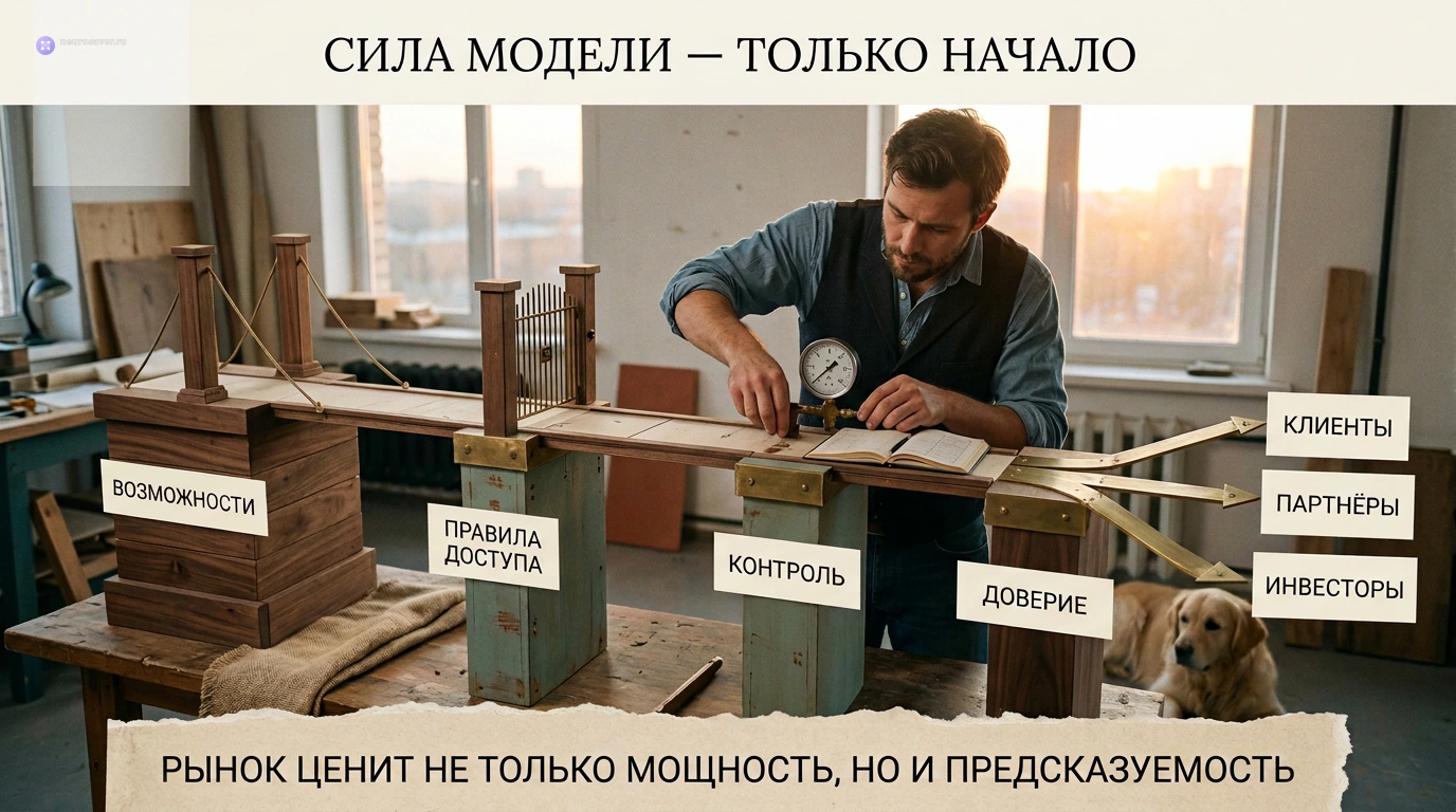 Архитектор строит мост от возможностей модели через правила доступа и контроль к доверию клиентов, партнёров и инвесторов.