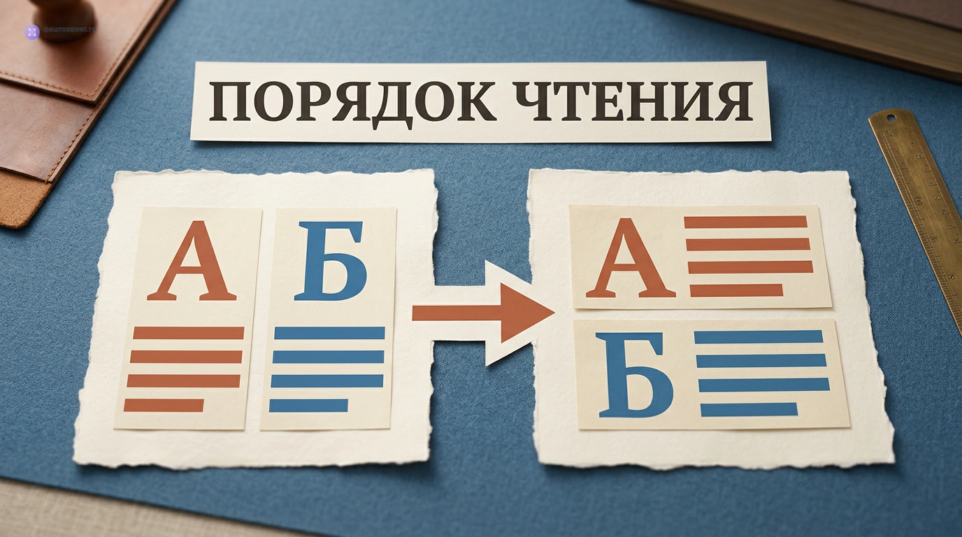 Две колонки А и Б превращаются в последовательность блоков: сначала А, затем Б