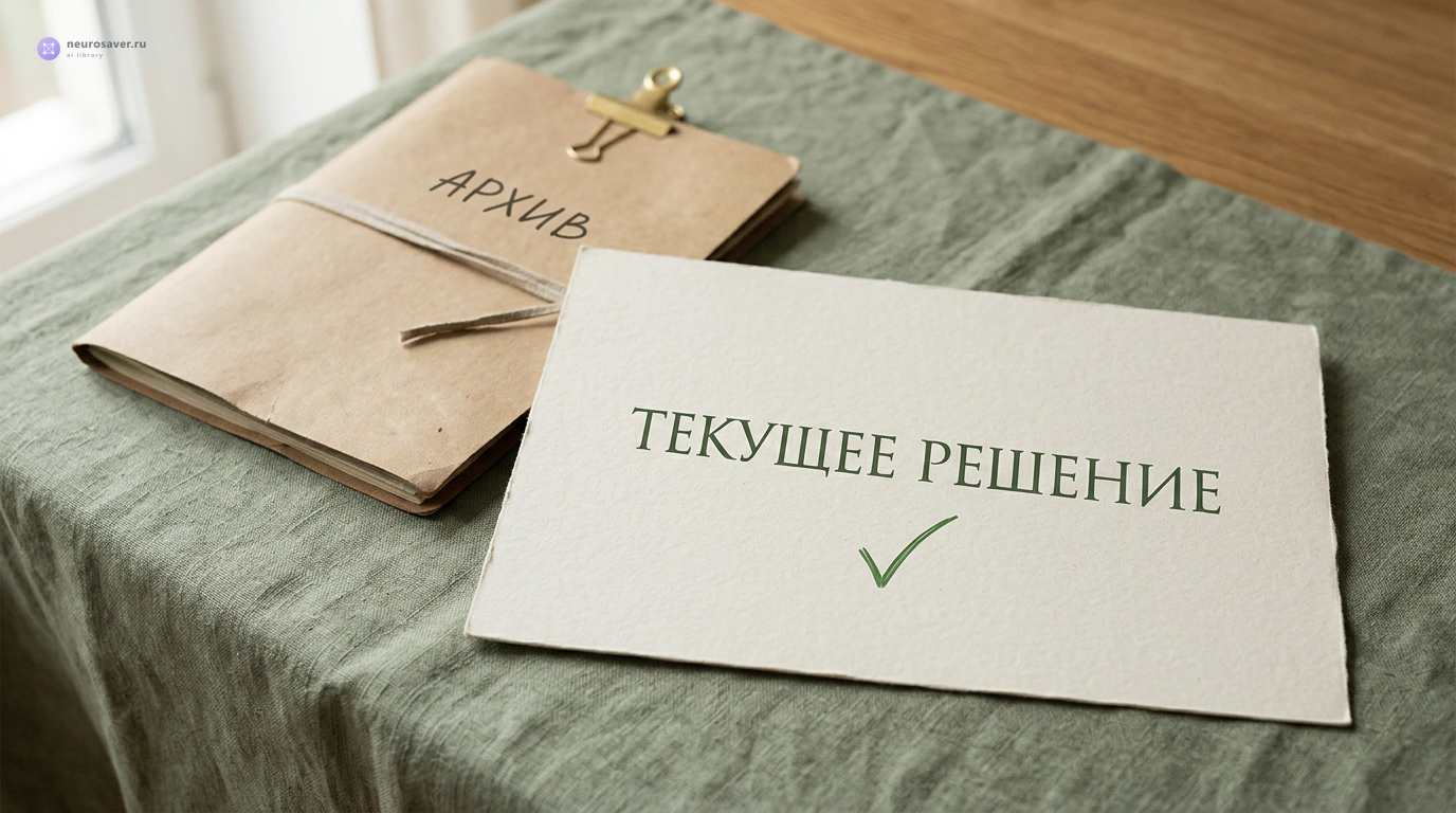 Карточка «Текущее решение» с галочкой лежит отдельно от папки «Архив»