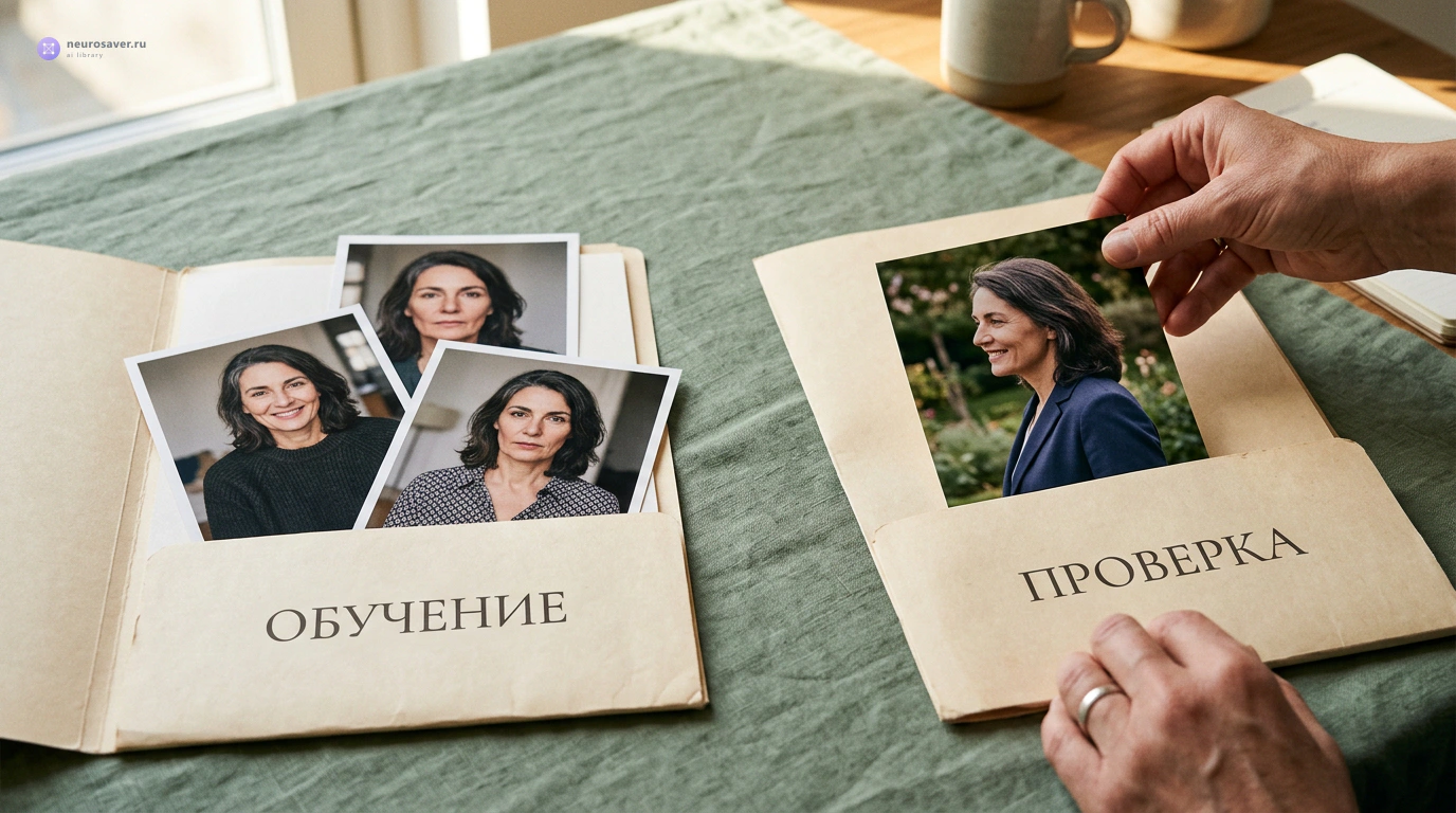 Фотографии персонажа разделены на две папки: обучение и проверка