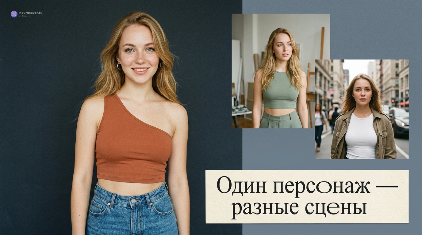 Один вымышленный персонаж — взрослая блондинка — в трёх образах: портрет, мастерская и городская улица